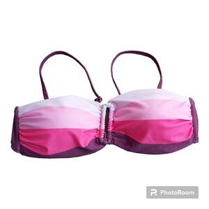 Pink and Burgundy Striped Bikini Top - Size Small for Stylish Summer Adventures